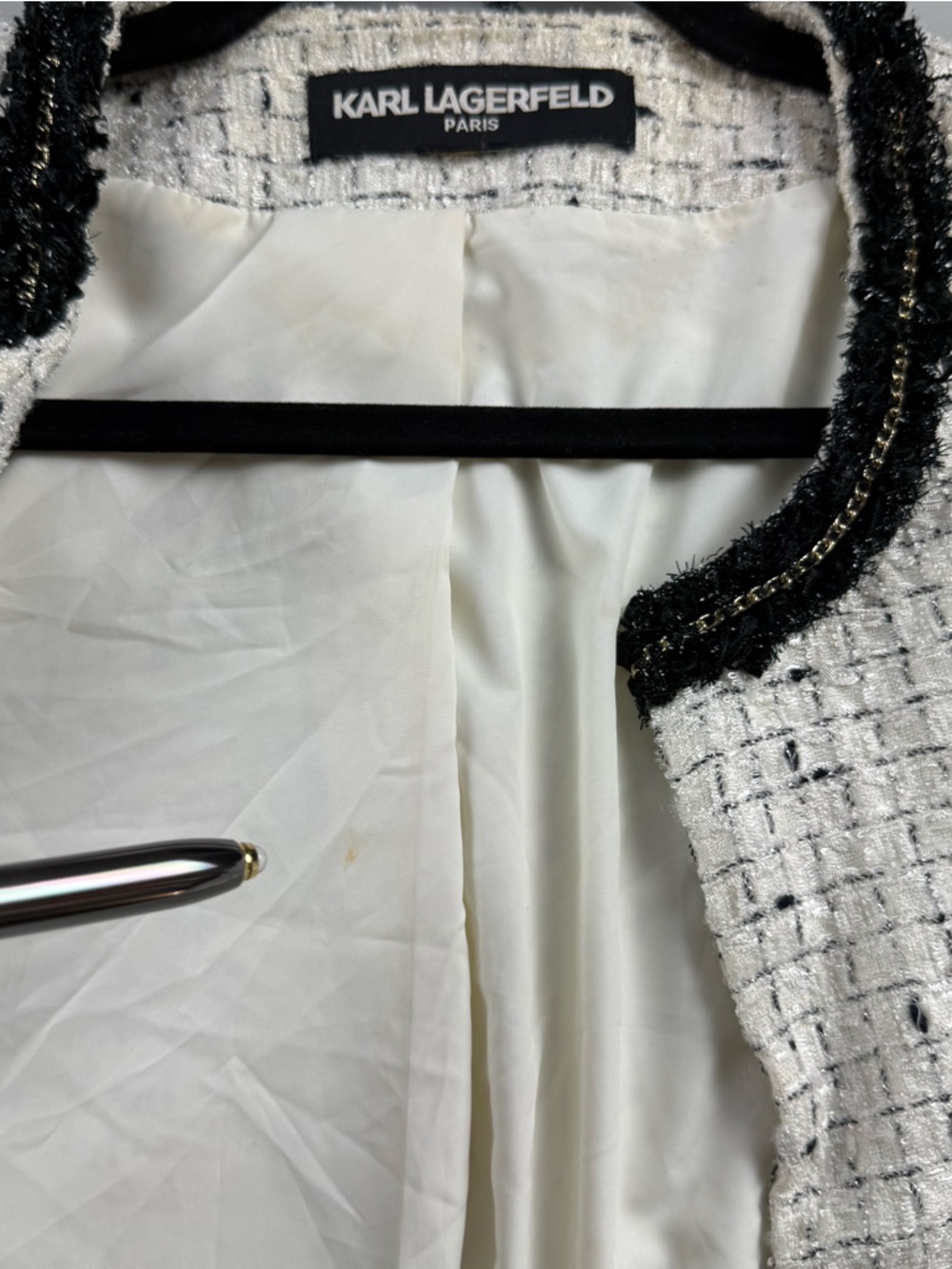 Karl Lagerfeld Paris Tweed Cropped Jacket Trim Bouclé Blazer M Old Money - Picture 4 of 9